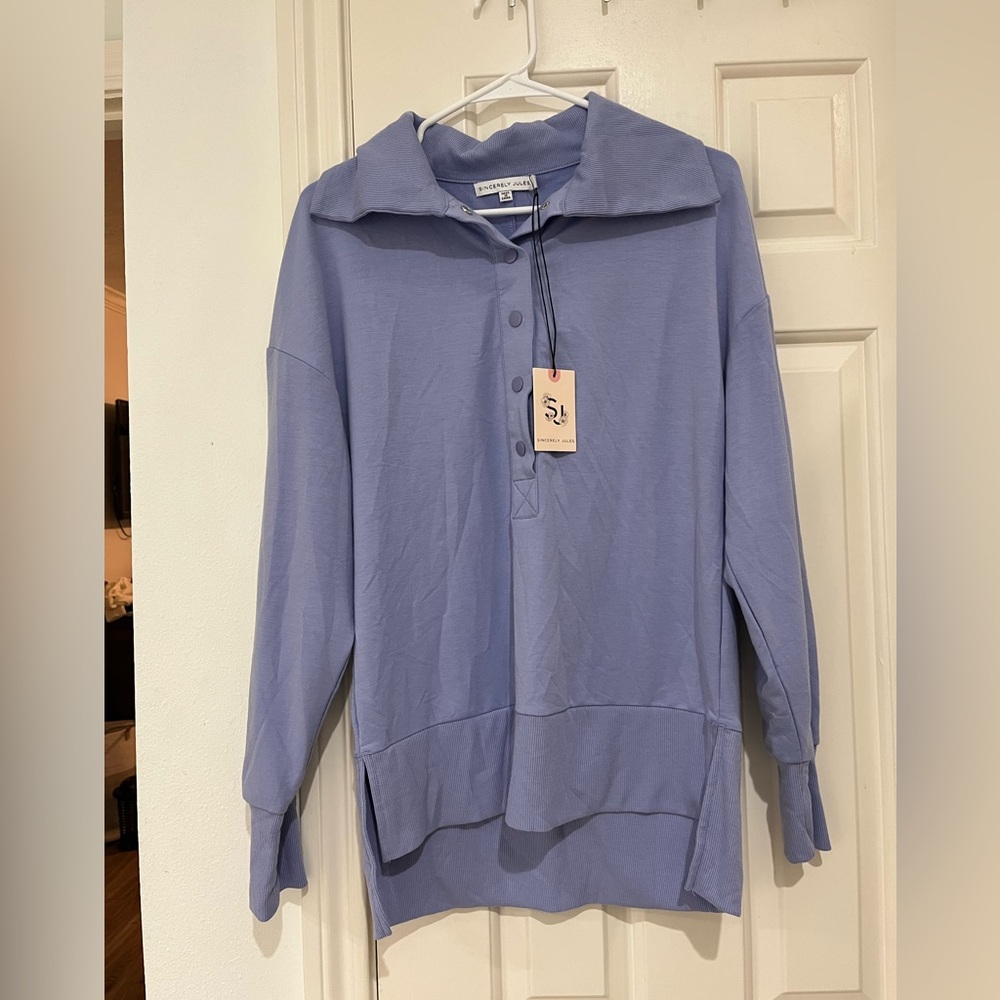 Sincerely Jules NWT Tunic Blue Long Sleeve Collared Sweatshirt size small